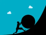 Man pushing stone uphill