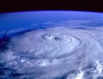 Satellite photo of a hurricane.