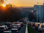 Traffic at sunset.