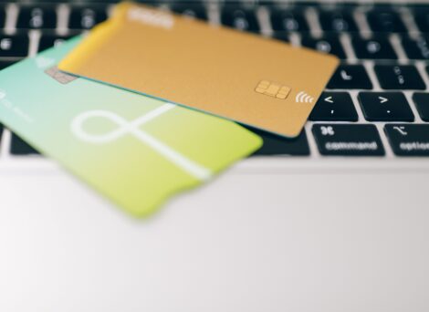 Two cards on a keyboard.